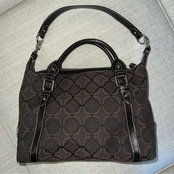 Nine West Brown and Black Fabric Purse with Faux Leather Trim - Picture 3 of 7